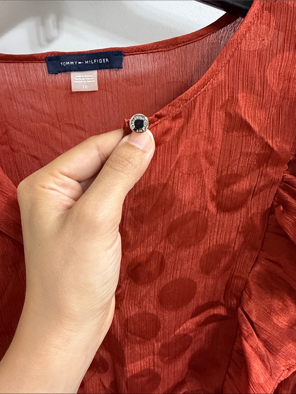 Tommy Hilfiger Women's Ruffle V-Neck Dot Dress - Rust Red - Picture 3 of 7
